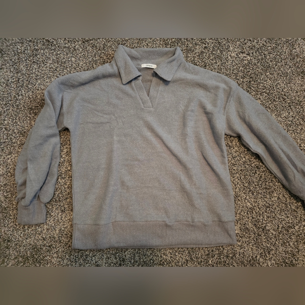 CHERISH Heather Gray V-Neck Collared Sweater for Women